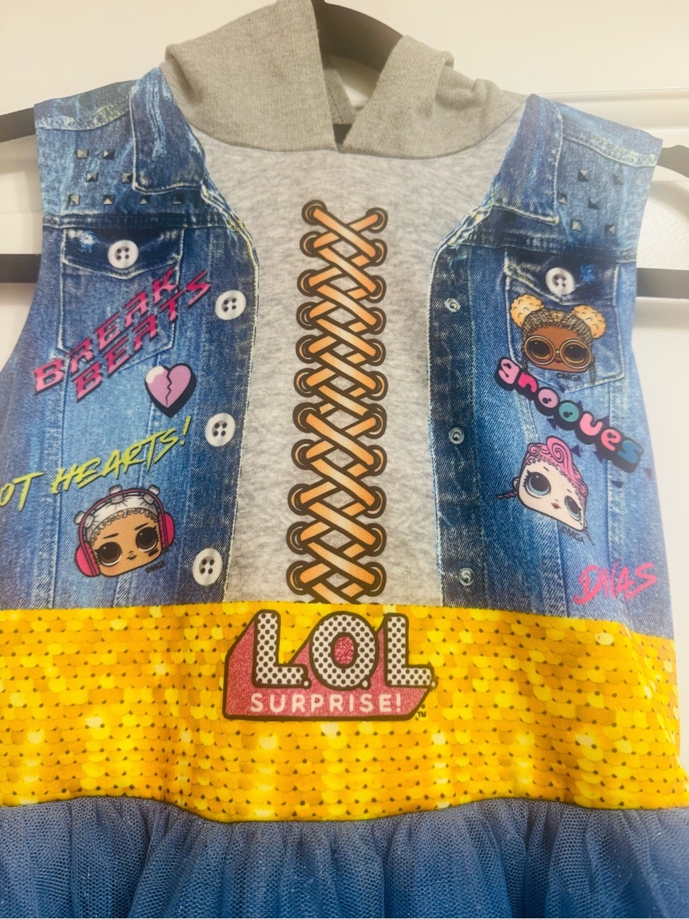 L.O.L. Surprise! Girls Hooded Cosplay Dress Blue Tulle Denim Print Size 6/6X - Picture 11 of 12